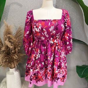 Anthropologie Floral Pink and Purple Dress